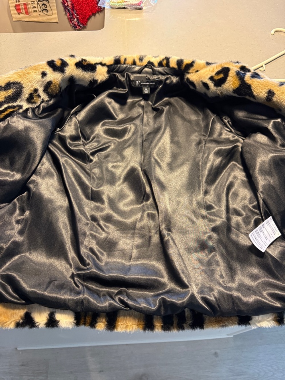 INC International Concepts Leopard-Print Faux Fur Jacket in Black & Tan - Picture 3 of 4